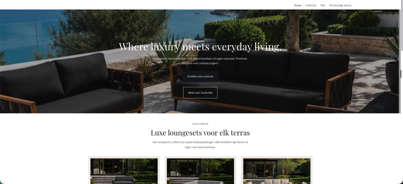 Homepage van de webshop Livaré Lounge