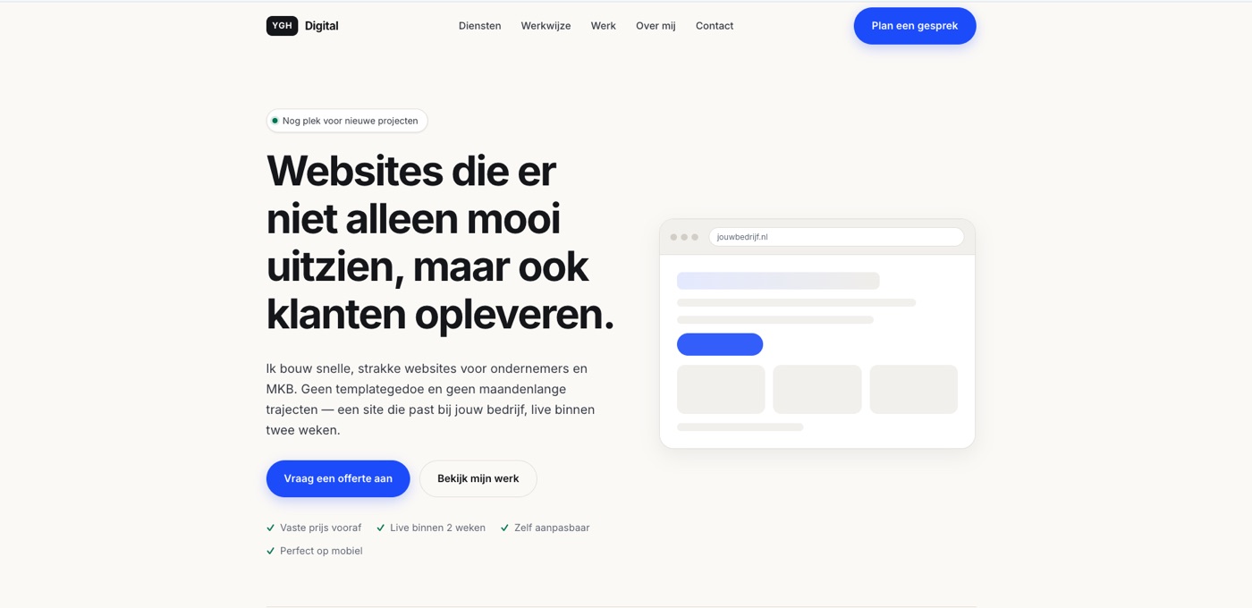 Homepage van YGH Digital